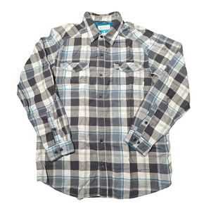Columbia Mens Blue Gray Plaid Flannel Large Long Sleeve Button Up Cotton  Shirt
